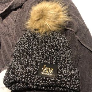 Love your melon beanie with removable puff!